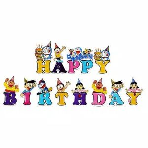 Banner Bunting Flag Tulisan Happy Birthday Anak Laki Perempuan Karakter Doraemon