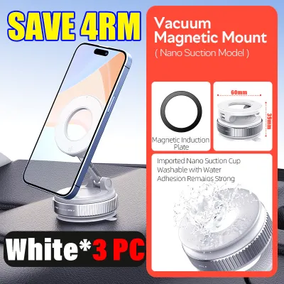 Super Suction Vacuum magnetic phone holder 360° Rotating Foldable phone holder magnetic for Windshield Dashboard and Mirrors phone car holder Available in black and white mobile phone holder 磁吸手机支架 stand phone holder