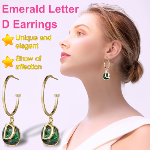 Female Temperament Large Opening Emerald Earrings Letter Earrings