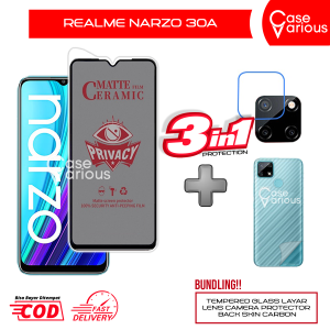 Tempered Glass Realme Narzo 30A Anti Gores Spy Matte Privacy Free Camera Lesn dan Skin Carbon