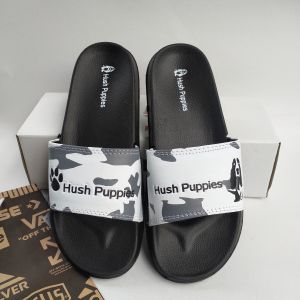 Sendal slop pria Hush Puppies01 black grey motif terbaru