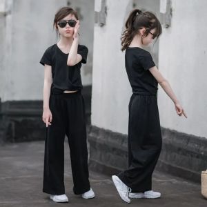 2pcs Terno for Kid Girls Suit New Girls Suit Leisure Sports Suit Middle-aged Childrens Fashion Long-Sleeved Top and Wide-leg Pants Two-Piece Set