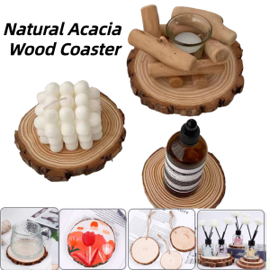 3Pcs10cm Natural Acacia Wood Coaster Rustic Round Coaster Set for Drink Coasters Crafts DIY Crafts Painting Materials Christmas Wood Chips Pendants Decorative Wooden Pieces