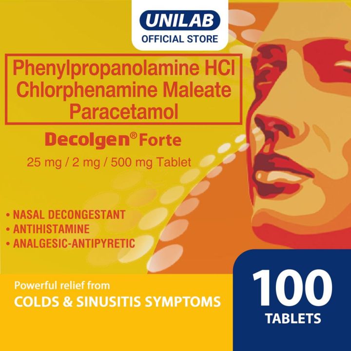 Unilab Decolgen Forte 100 Tablets - Powerful Relief from Cold & Sinusitis Symptoms