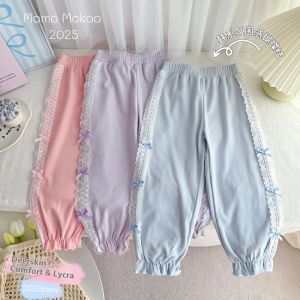 TUmama กางเกงเด็กดอกไม้ประดับประดาน่ารักสำหรับเด็กผู้หญิงดีไซน์นุ่มแนะสวมสบาย