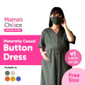 Mama’s Choice ชุดคลุมท้อง เดรสคนท้อง เสื้อให้นมลูก ผ้าฝ้าย ใส่สบาย - Maternity Casual Button Dress. 