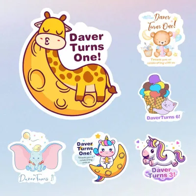 Custom Birthday Sticker - Personalised Cartoon Stickers Birthday Party Sticker 5cm-10cm