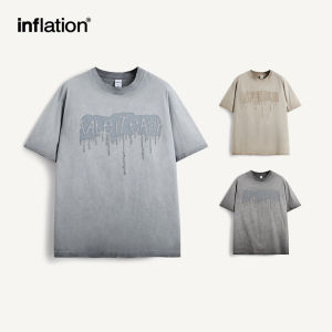 INFLATION brand mens youth wash and distressed silicone printed T-shirt 2024 spring/summer new product trendy brand street personality loose short sleeved