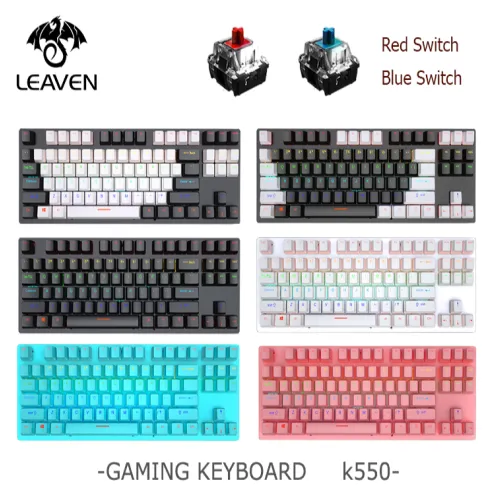 LEAVEN K550 keyboard mechanical gaming RGB murah USB blue ...