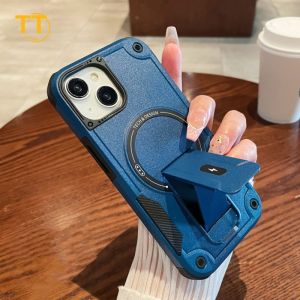 Tri-Town Folding Stand Anti Drop Magnetic Phone Case for IPhone 18 17 16 11 15 14 13 12 Pro Max Thickened Anti Fall Protective Cover