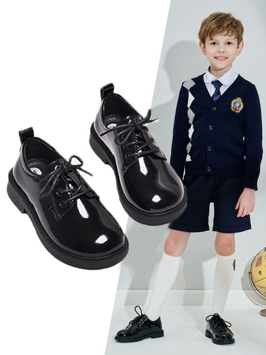 kids black glossy shoes #233 school shoes for boy and girl unisex