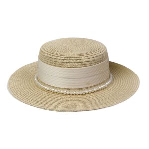WATER UV Protection Wide Brim Straw Hat Pearl Chain Straw Weaving Flat Sun Cap Casual Comfortable To Wear Womens Fisherman Hat Beach