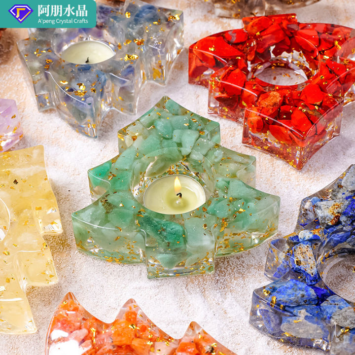 Resin Batu Mentah Kristal Asli Hiasan Pemegang Lilin Pokok Krismas Hiasan Rumah Percutian Krismas Kraf Resin merentas sempadan