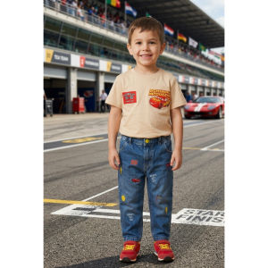 EST20A32 OOTD MCQUEEN CARS TERNO DENIM PANTS - CREAM MINIMALIST DESIGN 1-7 YO