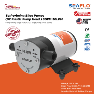 SEAFLO Self-Priming Bilge Pump 12V / 24V 8GPM 30LPM Plastic Head Marine Boat Deck Wash Impeller Water Pump