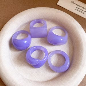VIVIDI 5Pcs/Set Square Round Shape Resin Ring Set Aesthetic Irregular Boho Knuckle Rings Transparent Geometric Finger Rings Gifts