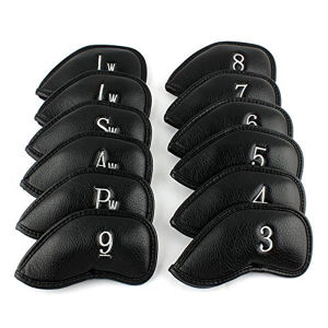 12Pcs/Pack Black Leather Golf Club Cover Set Fit Most Irons