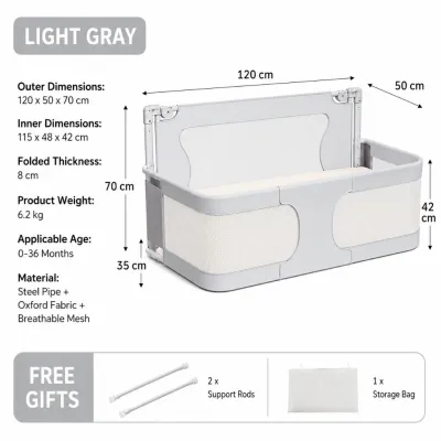Multifunctional 2-in-1 Baby Crib: Portable Foldable Bedside Sleeper & Bassinet. Features breathable mesh panels for safe co-sleeping a collapsible design a bedside co-sleeper cradle function and high-security guardrails. Suitable for ages 0–36 months.