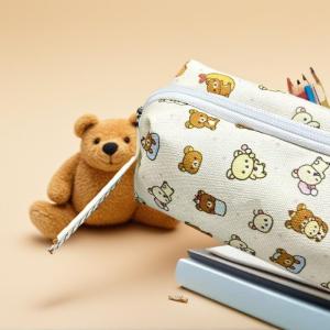YILU Cute Cartoon Print Bear Pencil Case Large Capacity Pencil Case Stationery Box Multi-functional Stationery Storage Supplies