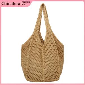 Women Crochet Tote Bag Summer Hollow Out Knitted Beach Bag Stylish Large Capacity Casual Tote