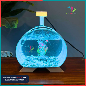 Aquarium / Akuarium mini soliter ikan cupang ikan hias plus batu dan bunga hias lampu LED 5 Watt (C01)