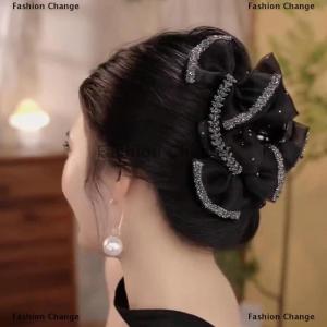 [COD] Fashion Change Exquisite Elegant Sweet Mesh Bow Hair Clip Womens After Brain Hairpin Headwear Accessories Gifts
