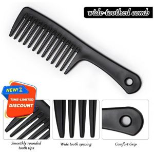 Anti-static Large Tooth Detangle Comb Wide Tooth Hair Comb Plastic Black Perm Hair Comb for Long Hair and Curly Hair