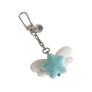 Fuzzy Flocking Star Keychain with Angel Wing Pendant Soft Stylish Fashionable Accessory For Phone Keys Bag Gift