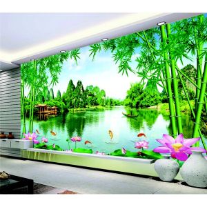 (HCM)Tranh dán tường 3d phong thủy trúc xanh tranh có sẵn keo dễ dán( có in theo yêu cầu)