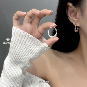 Bông tai nữ chuôi bạc 925 Eleanor Accessories khuyên tai hình tròn viền xoắn phụ kiện trang sức 5906