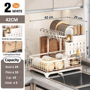 GSlife Scalable Dish Rack with Drainer Plates Bowls Storage Rack Kitchen Dish Drying Rack with Cup Holder