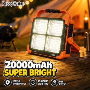 DEWYBABE Waterproof Solar Rechargeable Led Camping Lantern Magnetic Power Bank Work Light For Hiking Emergency Use