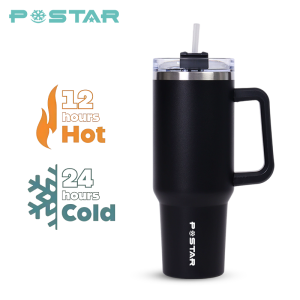 POSTAR Insulated Double Wall Vacuum Flask 1200ml Thermal with Handle & Straw Leak-Proof Travel Mug