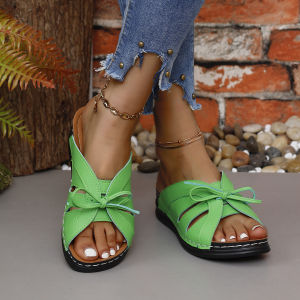 Free Shipping Plus-Size Bow-Knot Wedge Sandals New Summer Collection Solid Color With A Hollowed-Out Design And Open-Toe Style Suitable For Wearing Outdoors