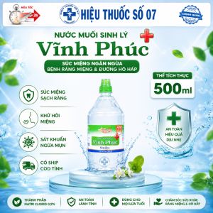 Nước Muối Sinh Lý Vĩnh Phúc Natri Clorid 0.9% Rửa Mũi Sát Khuẩn Chai 500ml