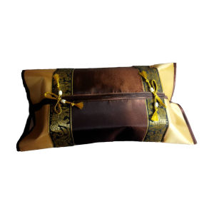 ปลอกใส่กล่องกระดาษทิชชู่สไตล์ลายริบบิ้นช้างไทย สีน้ำตาลเข้ม (Thai Tissue box Cover)