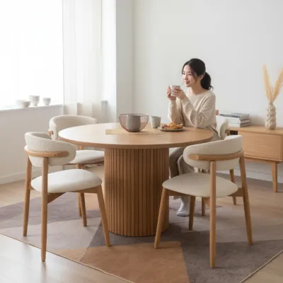 Furniture Direct NISA 4 Seater Full Solid Wood Round Dining Set-2 Colors