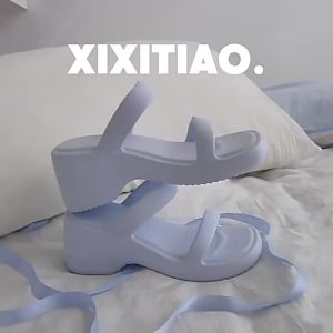 XIXITIAO Vacation Students 2025 New Style Height Increasing Double Strap Slippers Solid Color Outdoor Summer Womens Fashion Sandals
