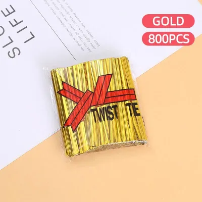 800Pcs/Pack Gold/silver Metallic Twist Ties Wire Sealing Binding Wire For Plastic Lollipop Candy Bags Party Gifts Souvenirs Packaging Twist Ties Wire