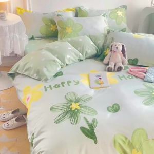 Washed Cotton Quilt Cover Single Piece Fresh Style Brushed Cotton Bedding Set Student Dormitory Single Bed Sheet Three-Piece Set LZD