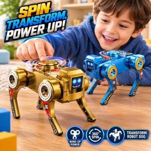2 In 1 Transforming Robot Dog Fidget Spinner Wind Up Clockwork Educational Stress Relief Toy Kids Birthday Gift Party Favor
