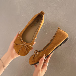 Free Shipping Retro Flat Shoes For Women New Autumn Collection Suede Shallow-Toe Flats Soft-Soled Grandma Shoes
