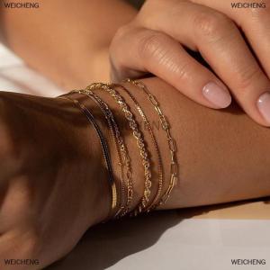 [COD] WEICHENG 6Pcs Fashion Chain Link Bracelets Set For Women Metal Snake Chain Twist Cuban Bracelet Punk Jewelry Gifts