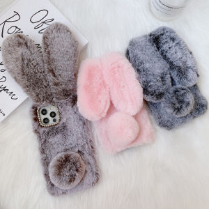 for Redmi Note 11 11S 10 10S 9 9S 8 Pro Max Cute Furry Case Super Soft Warm Furry Rabbit Bunny Ears Toy Back Case Faux Fur Plush Fluffy Protective Flexible Cover