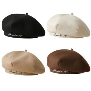 INNICE Letter Embroidered Newsboy Hat Solid Color Octagonal Visors Cap Vintage Breathable Beret Painters Hat