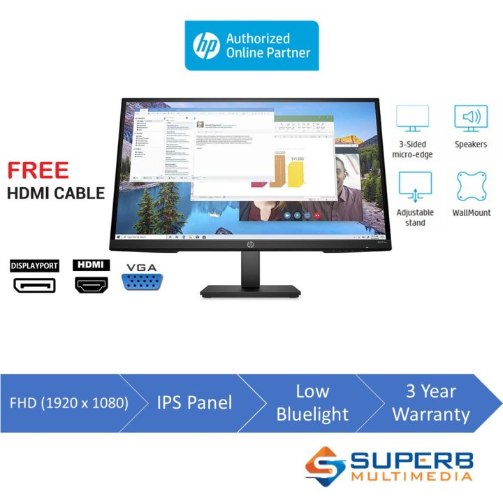 HP M27ha FHD IPS Monitor (VGA, HDMI, Displayport) Lazada