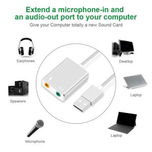 USB to 3.5mm Jacks Sound Adapter External Stereo Sound Card for /PC/Laptop Microphones-Supported USB to Headphone Adapter