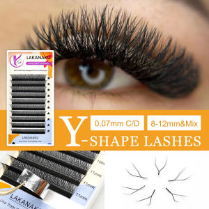 Lakanaku Y Yy Shape Mesh 8-15mm C/D Curl Natural Eyelash Extension Makeup Lashes Hand-Woven Y False Eyelashes Premade Volume Lash