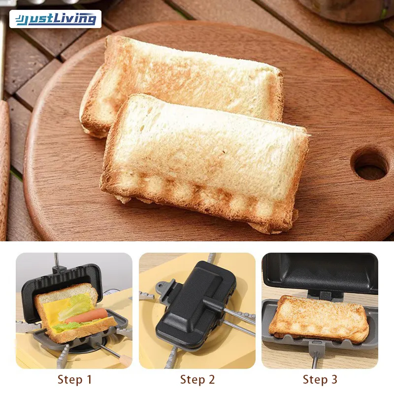 JustLiving Sandwich Maker Hot Dog Toaster Double-Sided Sandwich Baking Pan  Double Sided Frying Pan Grilled Cheese Maker Nonstick Sandwich Maker Flip 