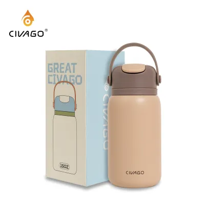 CIVAGO（15oz/450ml）Vacuum Flask 316 Stainless Steel Cute Portable Water Bottle Stylish Kid Straw Tumbler